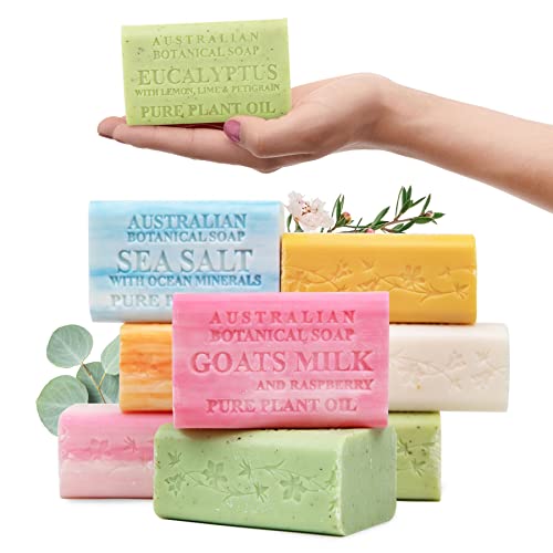 Australian Botanical Soap, 6.6 OZ, Triple Milled Bars made with Pure Plant Oil, a Natural Soap Base and Enriched with Organic Shea Butter, for Men, Women and All Skin Types, Variety Pack of 8